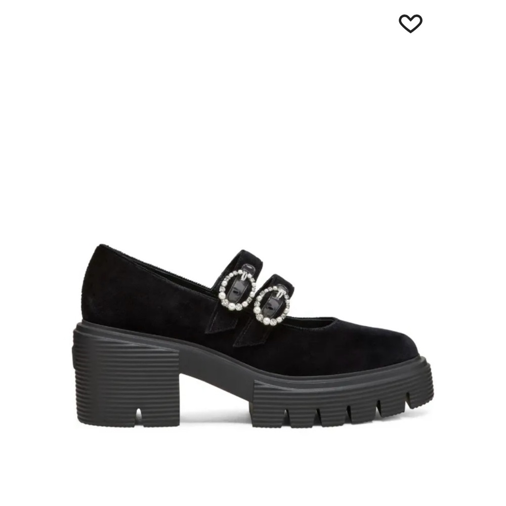 Stuart Weitzman Black Platform Shoes with Embellished Buckles